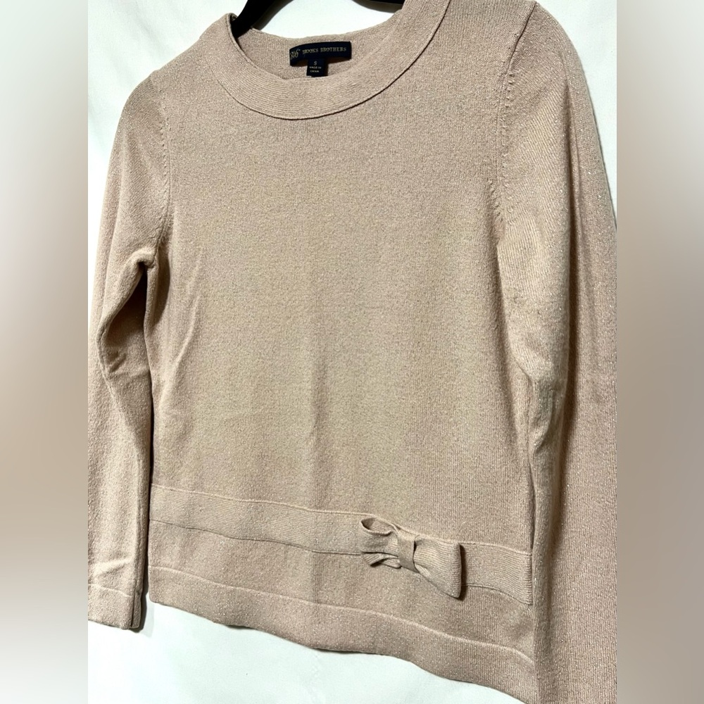 Brooks Brothers 346 Lambswool Blend Sparkle Bow Sweater Pale Pink Holiday Classy - Picture 3 of 9
